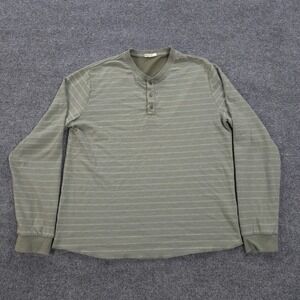 Marine Layer Shirt Mens Large Green Stripe Double Knit Henley Long Sleeve Casual